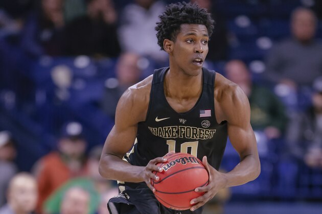 SOUTH BEND, IN - FEBRUARY 19: Jaylen Hoard #10 of the Wake Forest Demon Deacons is seen during the game against the Notre Dame Fighting Irish at Purcell Pavilion on February 19, 2019 in South Bend, Indiana. (Photo by Michael Hickey/Getty Images)