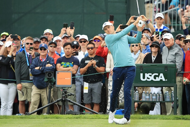 PEBBLE BEACH, CALIFORNIA - JUNE 13: Jordan Spieth of the United States plays a shot from the fifth tee during the first round of the 2019 U.S. Open at Pebble Beach Golf Links on June 13, 2019 in Pebble Beach, California. (Photo by Andrew Redington/Getty Images)