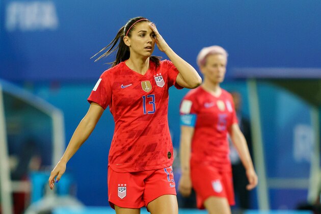REIMS, FRANCE - JUNE 11: Alex Morgan of USA gestures during the 2019 FIFA Women's World Cup France group F match between USA and Thailand at Stade Auguste Delaune on June 11, 2019 in Reims, France. (Photo by TF-Images/Getty Images)