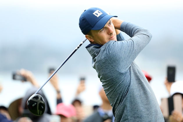 PEBBLE BEACH, CALIFORNIA - JUNE 14: Jordan Spieth of the United States plays a shot from the 14th tee during the second round of the 2019 U.S. Open at Pebble Beach Golf Links on June 14, 2019 in Pebble Beach, California. (Photo by Warren Little/Getty Images)