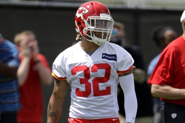 Kansas City Chiefs free safety Tyrann Mathieu participates in a drill during a workout at their NFL football training facility Wednesday, June 12, 2019, in Kansas City, Mo. (AP Photo/Charlie Riedel)