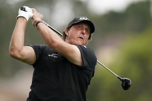 Phil Mickelson watches his tee shot on the second hole during the first round of the U.S. Open Championship golf tournament, Thursday, June 13, 2019, in Pebble Beach, Calif. (AP Photo/Carolyn Kaster)