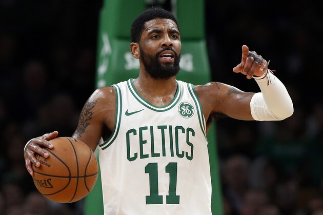 Boston Celtics' Kyrie Irving during the second quarter of an NBA basketball game against the Indiana Pacers Friday, March 29, 2019, in Boston. (AP Photo/Winslow Townson)