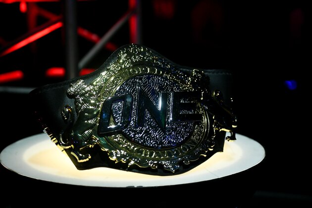 JAKARTA, INDONESIA - MAY 03: ONE Super Series Flyweight Muay Thai World Title belt is displayed at Istora Senayan on May 03, 2019 in Jakarta, Indonesia. (Photo by Robertus Pudyanto/Getty Images)
