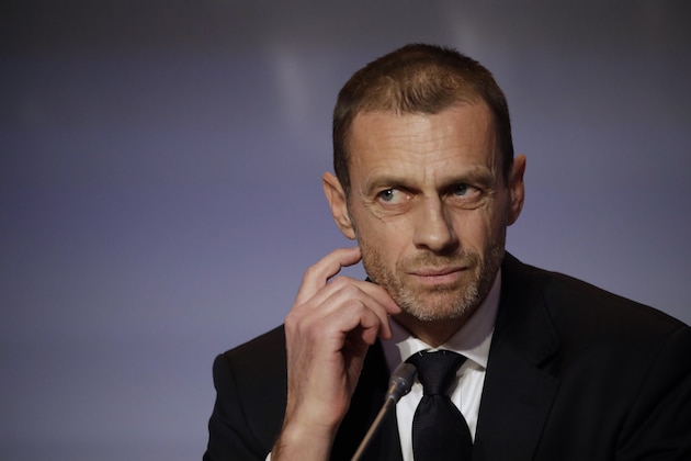 UEFA President Aleksander Ceferin listens to reporter's questions during a press conference at the end of the 43rd UEFA congress in Rome, Thursday, Feb. 7, 2019. Promising European soccer leaders that he won't be a