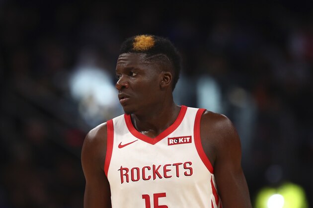 Houston Rockets center Clint Capela during the first half of an NBA basketball game against the Detroit Pistons, Friday, Nov. 23, 2018, in Detroit. (AP Photo/Carlos Osorio)