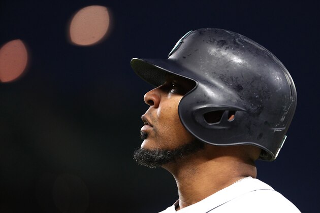 SEATTLE, WASHINGTON - JUNE 03: Edwin Encarnacion #10 of the Seattle Mariners reacts after being unable to get on base in the seventh inning against the Houston Astros during their game at T-Mobile Park on June 03, 2019 in Seattle, Washington. (Photo by Abbie Parr/Getty Images)