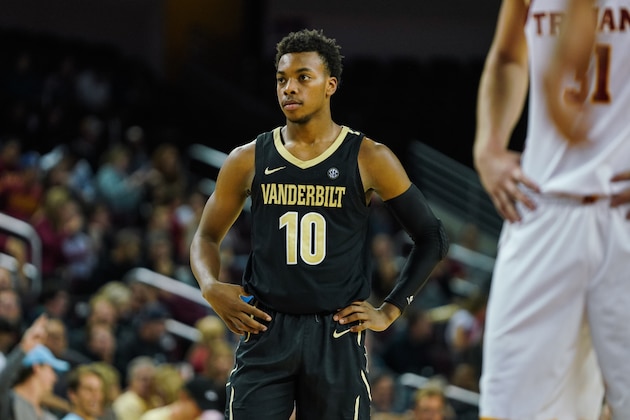 LOS ANGELES, CA - NOVEMBER 11:  Darius Garland #10 of the Vanderbilt Commodores looks on against the USC Trojans during a game at The Galen Center on November 11, 2018 in Los Angeles, California.  (Photo by Cassy Athena/Getty Images)