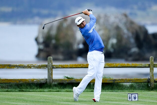 PEBBLE BEACH, CALIFORNIA - JUNE 15: Gary Woodland of the United States plays a shot from the 18th tee during the third round of the 2019 U.S. Open at Pebble Beach Golf Links on June 15, 2019 in Pebble Beach, California. (Photo by Warren Little/Getty Images)
