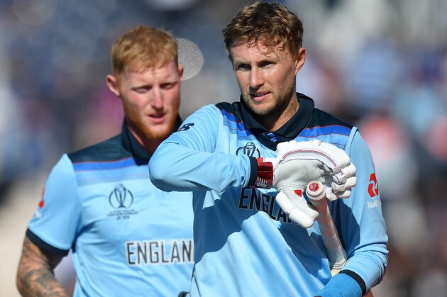 SOUTHAMPTON, ENGLAND - JUNE 14: Joe Root and Ben Stokes of England leave the field after steering England to victory in the Group Stage match of the ICC Cricket World Cup 2019 between England and West Indies at The Hampshire Bowl on June 14, 2019 in Southampton, England. (Photo by Mike Hewitt/Getty Images)