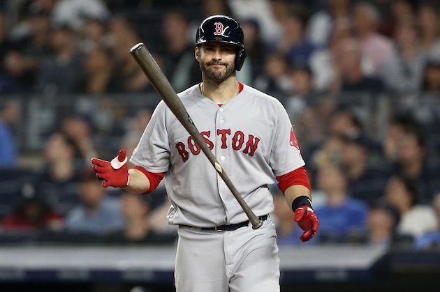 NEW YORK, NEW YORK - JUNE 02:   J.D. Martinez #28 of the Boston Red Sox in action against the New York Yankees at Yankee Stadium on June 02, 2019 in New York City. The Red Sox defeated the Yankees 8-5. (Photo by Jim McIsaac/Getty Images)