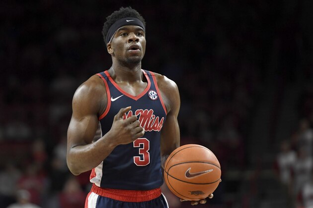 Mississippi guard Terence Davis shoots a free throw against Arkansas during the second half of an NCAA college basketball game, Saturday, March 2, 2019 in Fayetteville, Ark. (AP Photo/Michael Woods)