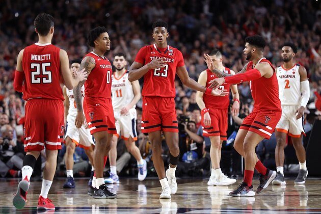 MINNEAPOLIS, MINNESOTA - APRIL 08:  Jarrett Culver #23 of the Texas Tech Red Raiders celebrates the play against the Virginia Cavaliers in the second half during the 2019 NCAA men's Final Four National Championship game at U.S. Bank Stadium on April 08, 2019 in Minneapolis, Minnesota. (Photo by Streeter Lecka/Getty Images)