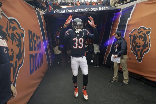 Chicago Bears free safety Eddie Jackson (39) walks to the field before an NFL wild-card playoff football game against the Philadelphia Eagles Sunday, Jan. 6, 2019, in Chicago. (AP Photo/Nam Y. Huh)