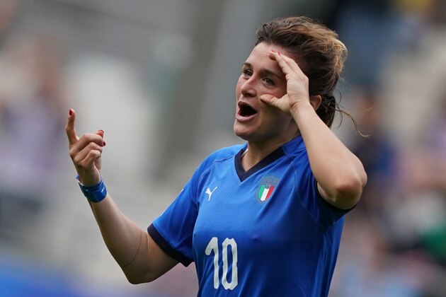 Italy's forward Cristiana Girelli celebrates after scoring her third goal during the France 2019 Women's World Cup Group C football match between Jamaica and Italy, on June 14, 2019, at the Auguste-Delaune Stadium in Reims, eastern France. (Photo by Lionel BONAVENTURE / AFP)        (Photo credit should read LIONEL BONAVENTURE/AFP/Getty Images)