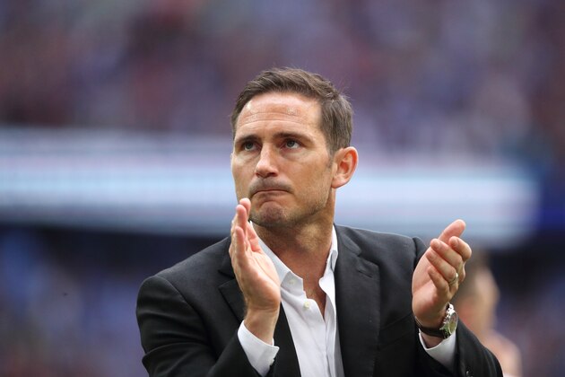 LONDON, ENGLAND - MAY 27:  A dejected Derby County manager \ head coach Frank Lampard after the Sky Bet Championship Play-off Final match between Aston Villa and Derby County at Wembley Stadium on May 27, 2019 in London, United Kingdom. (Photo by Matthew Ashton - AMA/Getty Images)