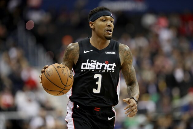 WASHINGTON, DC - APRIL 09: Bradley Beal #3 of the Washington Wizards dribbles the ball against the Boston Celtics in the first half at Capital One Arena on April 09, 2019 in Washington, DC. NOTE TO USER: User expressly acknowledges and agrees that, by downloading and or using this photograph, User is consenting to the terms and conditions of the Getty Images License Agreement. (Photo by Rob Carr/Getty Images)