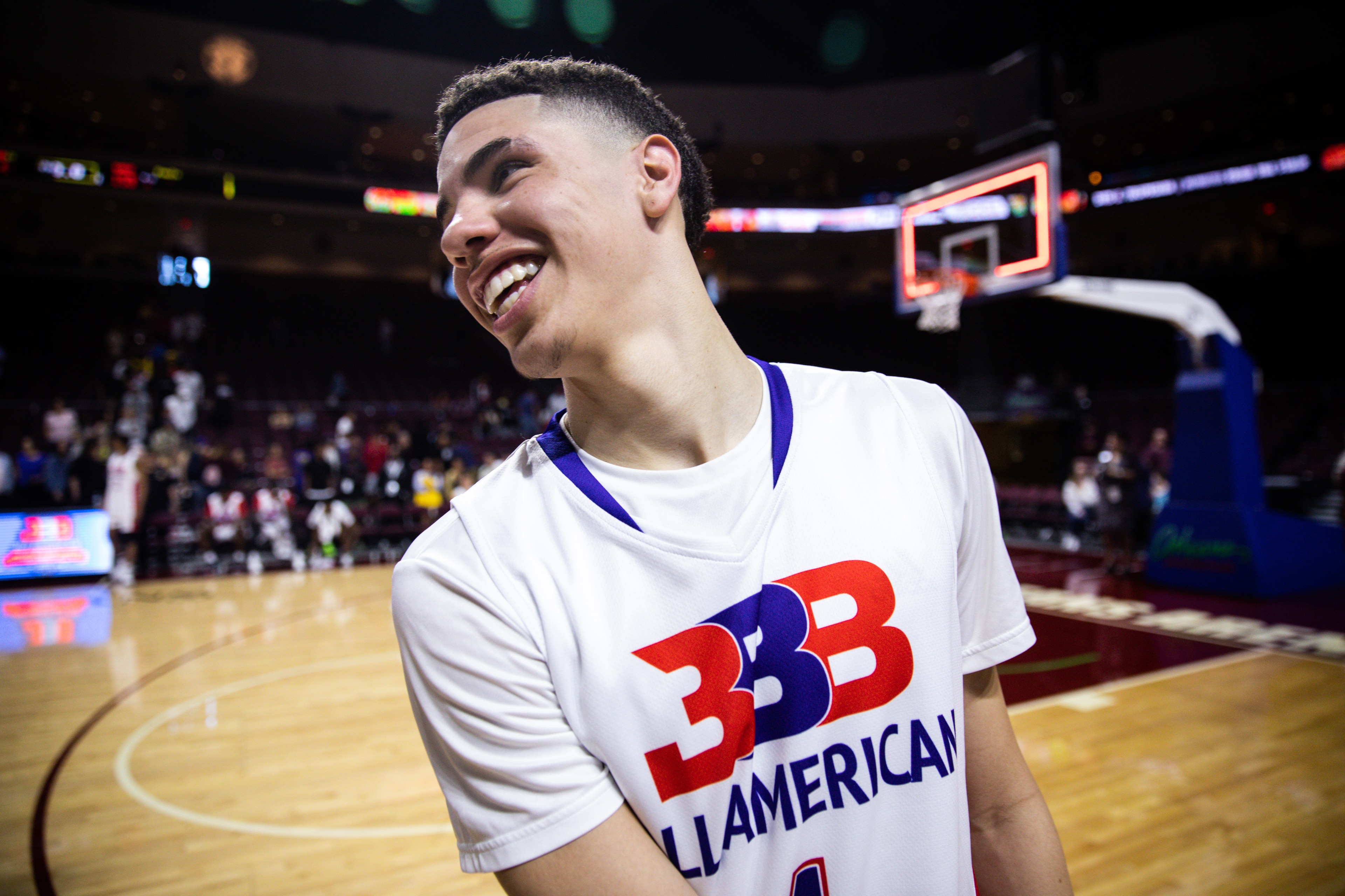 LAS VEGAS, NEVADA - MARCH 31: LaMelo Ball smiles after the Big Baller Brand All American Game at the Orleans Arena on March 31, 2019 in Las Vegas, Nevada. (Photo by Cassy Athena/Getty Images) LAS VEGAS, NEVADA - MARCH 31: LaMelo Ball smiles after the Big Baller Brand All American Game at the Orleans Arena on March 31, 2019 in Las Vegas, Nevada. (Photo by Cassy Athena/Getty Images)
