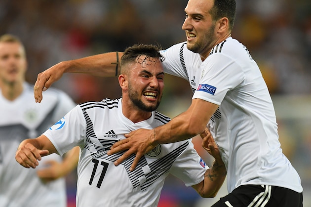 UDINE, ITALY - JUNE 17:  Marco Richter of Germany  celebrates after scoring the opening goal during the 2019 UEFA U-21 Group B match between Germany and Denmark at Stadio Friuli on June 17, 2019 in Udine, Italy.  (Photo by Alessandro Sabattini/Getty Images)