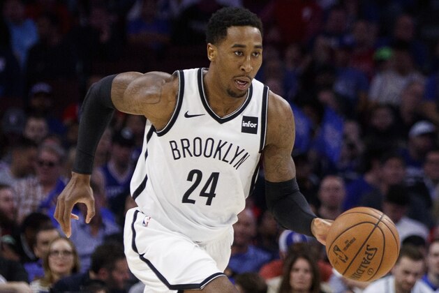 Brooklyn Nets' Rondae Hollis-Jefferson in action during the second half in Game 5 of a first-round NBA basketball playoff series against the Philadelphia 76ers, Tuesday, April 23, 2019, in Philadelphia. The 76ers won 122-100. (AP Photo/Chris Szagola)