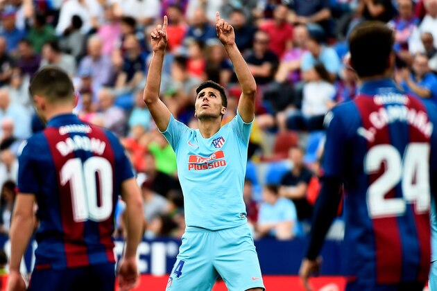 Atletico Madrid's Spanish midfielder Rodri celebrates after scoring a goal during the Spanish League football match between Levante and Atletico Madrid at the Ciutat de Valencia stadium in Valencia on May 18, 2019. (Photo by JOSE JORDAN / AFP)        (Photo credit should read JOSE JORDAN/AFP/Getty Images)