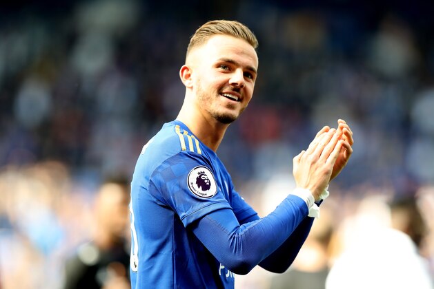 LEICESTER, ENGLAND - MAY 12:  James Maddison of Leicester City applauds the crowd during the Premier League match between Leicester City and Chelsea FC at The King Power Stadium on May 12, 2019 in Leicester, United Kingdom. (Photo by David Rogers/Getty Images)