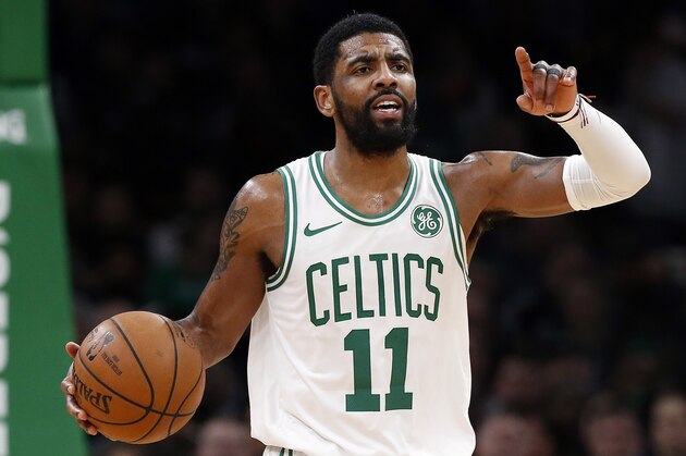 Boston Celtics' Kyrie Irving during the second quarter of an NBA basketball game against the Indiana Pacers Friday, March 29, 2019, in Boston. (AP Photo/Winslow Townson)
