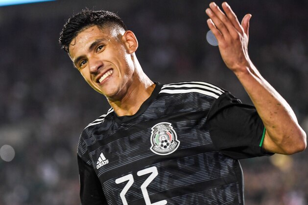 PASADENA, CA - JUNE 15: Uriel Atuna #22 of Mexico celebrates his hat trick during the 2019 CONCACAF Gold Cup Group A match between Mexico and Cuba at the Rose Bowl on June 15, 2019 in Pasadena, California. Mexico won the match 7-0  (Photo: Shaun Clark/Getty Images)