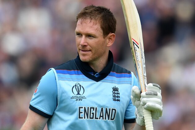 England's captain Eoin Morgan walks back to the pavilion after losing his wicket for 148 runs during the 2019 Cricket World Cup group stage match between England and Afghanistan at Old Trafford in Manchester, northwest England, on June 18, 2019. (Photo by Dibyangshu SARKAR / AFP) / RESTRICTED TO EDITORIAL USE        (Photo credit should read DIBYANGSHU SARKAR/AFP/Getty Images)