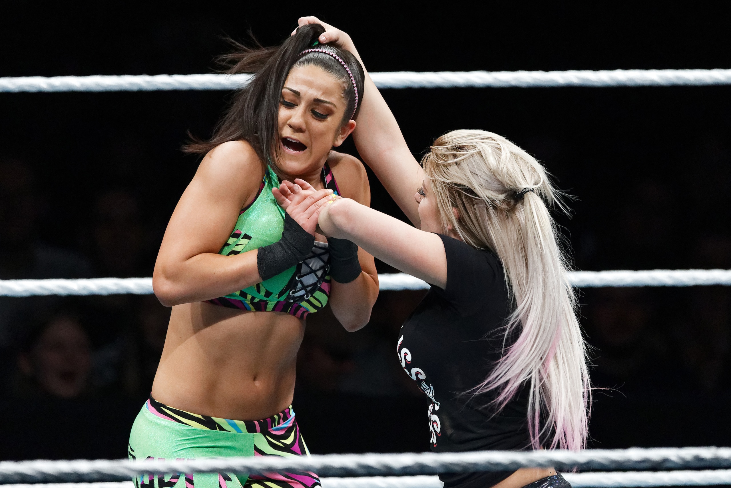 PARIS, FRANCE - MAY 19: Alexa Bliss (R) in action vs Bayley during WWE Live AccorHotels Arena Popb Paris Bercy on May 19, 2018 in Paris, France.  (Photo by Sylvain Lefevre/Getty Images)