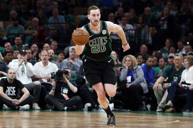 Boston Celtics' Gordon Hayward during the second quarter in Game 1 of a first-round NBA basketball playoff series against the Indiana Pacers, Sunday, April 14, 2019, in Boston. (AP Photo/Winslow Townson)