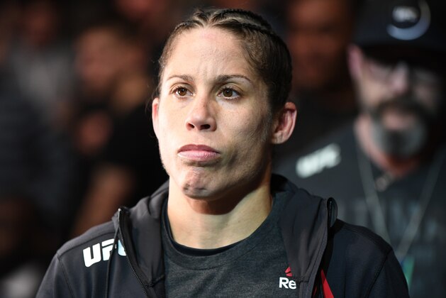 PRAGUE, CZECH REPUBLIC - FEBRUARY 23:  Liz Carmouche prepares to fight Lucie Pudilova in their women's flyweight bout during the UFC Fight Night event at O2 Arena on February 23, 2019 in the Prague, Czech Republic. (Photo by Jeff Bottari/Zuffa LLC/Zuffa LLC via Getty Images)