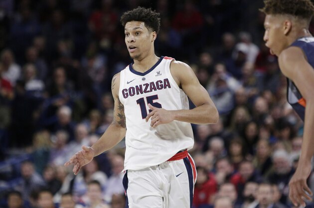 Gonzaga forward Brandon Clarke runs on the court during the first half of an NCAA college basketball game against Pepperdine in Spokane, Wash., Thursday, Feb. 21, 2019. (AP Photo/Young Kwak)