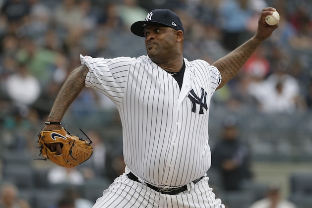 New York Yankees starting pitcher CC Sabathia throws during the first inning of a baseball game against the Tampa Bay Rays at Yankee Stadium, Wednesday, June 19, 2019, in New York. (AP Photo/Seth Wenig)