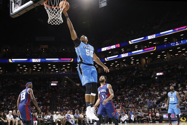 Power player/captain Corey Maggette shoots as Tri-State' Mike James and Xavier Silas (5) look on during the first half of the Game 2 in the BIG3 Basketball League's debut, Sunday, June 25, 2017, at the Barclays Center in New York. (AP Photo/Kathy Willens)