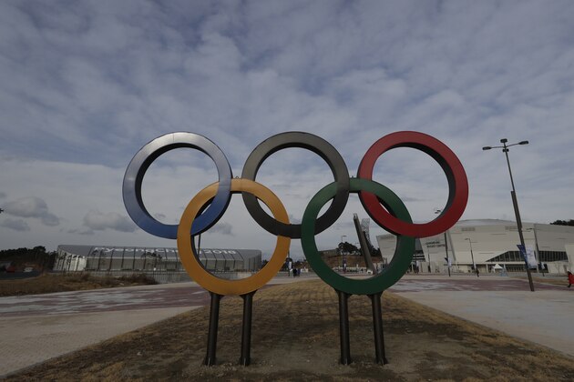 The Olympic rings are on display near the 2018 Pyeongchang Winter Olympics venues in Gangneung, South Korea, Saturday, Feb. 9, 2019. South Korea celebrates the 1st anniversary of the Pyeongchang Winter Olympics and Paralympics which were held from Feb. 9 to 25 and from March 9 to 18 in Gangwon Province last year. (AP Photo/Lee Jin-man)