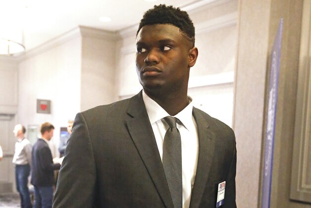 Duke's Zion Williamson arrives for the NBA basketball draft lottery Tuesday, May 14, 2019, in Chicago. (AP Photo/Nuccio DiNuzzo) Duke's Zion Williamson arrives for the NBA basketball draft lottery Tuesday, May 14, 2019, in Chicago. (AP Photo/Nuccio DiNuzzo)