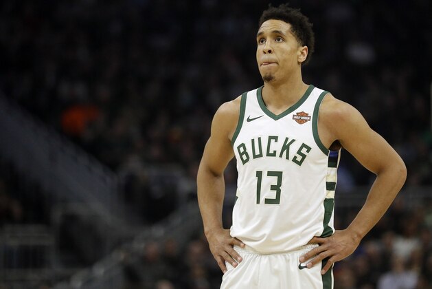 Milwaukee Bucks' Malcolm Brogdon during the first half of an NBA basketball game against the Indiana Pacers Thursday, March 7, 2019, in Milwaukee. (AP Photo/Aaron Gash)