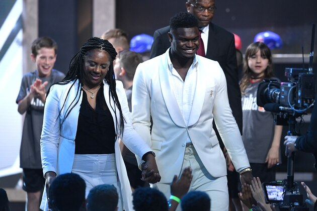 NEW YORK, NEW YORK - JUNE 20: NBA Prospect Zion Williamson is introduced before the start of the 2019 NBA Draft at the Barclays Center on June 20, 2019 in the Brooklyn borough of New York City. NOTE TO USER: User expressly acknowledges and agrees that, by downloading and or using this photograph, User is consenting to the terms and conditions of the Getty Images License Agreement. (Photo by Sarah Stier/Getty Images)
