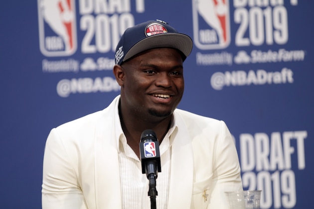 BROOKLYN, NY - JUNE 20: Zion Williamson is interviewed after being drafted by the New Orleans Pelicans during the 2019 NBA Draft on June 20, 2019 at the Barclays Center in Brooklyn, New York. NOTE TO USER: User expressly acknowledges and agrees that, by downloading and/or using this photograph, user is consenting to the terms and conditions of the Getty Images License Agreement. Mandatory Copyright Notice: Copyright 2019 NBAE (Photo by Ryan McGilloway/NBAE via Getty Images) BROOKLYN, NY - JUNE 20: Zion Williamson is interviewed after being drafted by the New Orleans Pelicans during the 2019 NBA Draft on June 20, 2019 at the Barclays Center in Brooklyn, New York. NOTE TO USER: User expressly acknowledges and agrees that, by downloading and/or using this photograph, user is consenting to the terms and conditions of the Getty Images License Agreement. Mandatory Copyright Notice: Copyright 2019 NBAE (Photo by Ryan McGilloway/NBAE via Getty Images)