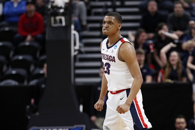 Gonzaga guard Zach Norvell Jr. (23) reacts after a 3-pointer in the first half against the Fairleigh Dickinson in a first-round game in the NCAA men’s college basketball tournament Thursday, March 21, 2019, in Salt Lake City. (AP Photo/Jeff Swinger)