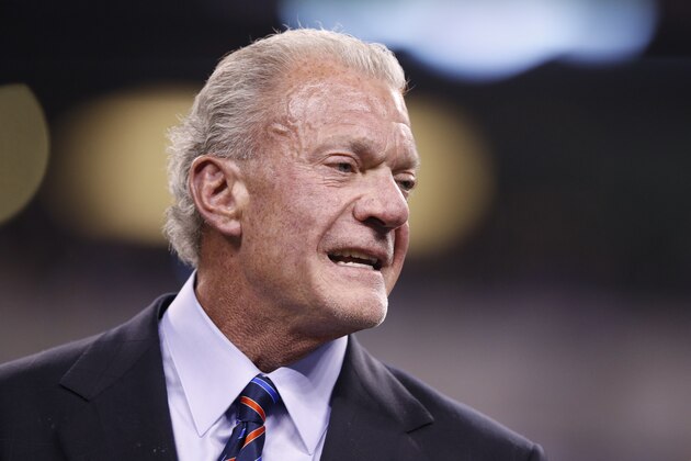INDIANAPOLIS, IN - NOVEMBER 24: Indianapolis Colts owner Jim Irsay looks on before the game against the Pittsburgh Steelers at Lucas Oil Stadium on November 24, 2016 in Indianapolis, Indiana. The Steelers defeated the Colts 28-7. (Photo by Joe Robbins/Getty Images)
