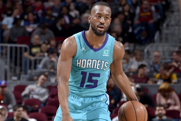 CLEVELAND, OH - APRIL 9: Kemba Walker #15 of the Charlotte Hornets handles the ball during the game against the Cleveland Cavaliers on April 9, 2019 at Rocket Mortgage FieldHouse in Cleveland, Ohio. NOTE TO USER: User expressly acknowledges and agrees that, by downloading and/or using this Photograph, user is consenting to the terms and conditions of the Getty Images License Agreement. Mandatory Copyright Notice: Copyright 2019 NBAE (Photo by David Liam Kyle/NBAE via Getty Images)