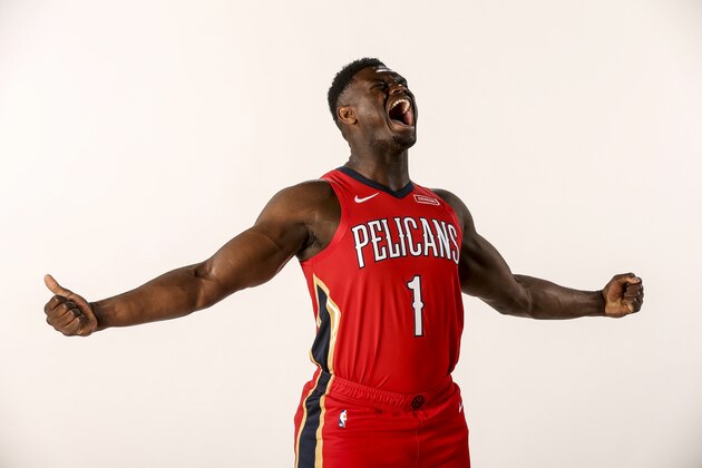 NEW ORLEANS, LA - JUNE 21: Zion Williamson #1 of the New Orleans Pelicans poses for a portrait on June 21, 2019 at the Ochsner Sports Performance Center in New Orleans, Louisiana. NOTE TO USER: User expressly acknowledges and agrees that, by downloading and or using this Photograph, user is consenting to the terms and conditions of the Getty Images License Agreement. Mandatory Copyright Notice: Copyright 2019 NBAE (Photo by Layne Murdoch/NBAE via Getty Images