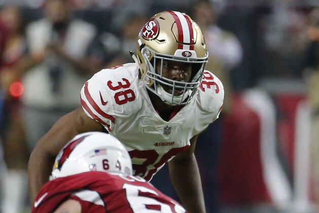 San Francisco 49ers strong safety Antone Exum (38) during an NFL football game against the Arizona Cardinals, Sunday, Oct. 28, 2018, in Glendale, Ariz. (AP Photo/Rick Scuteri)