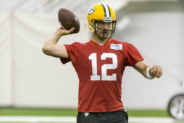 Green Bay Packers Aaron Rodgers during NFL football minicamp practice Wednesday June 12, 2019 in Green Bay, Wis.. (AP Photo/Mike Roemer)