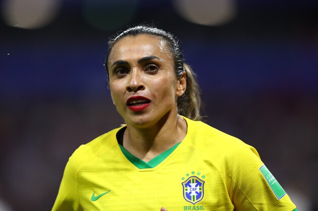 LE HAVRE, FRANCE - JUNE 23: Marta of Brazil looks on during the 2019 FIFA Women's World Cup France Round Of 16 match between France and Brazil at Stade Oceane on June 23, 2019 in Le Havre, France. (Photo by Martin Rose/Getty Images)