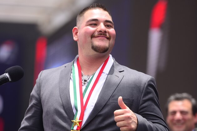 MEXICO CITY, MEXICO - JUNE 11: Andy Ruiz Jr, Heavyweight Champion gestures during a press conference on June 11, 2019 in Mexico City, Mexico. (Photo by Jaime Lopez/Jam Media/Getty Images)