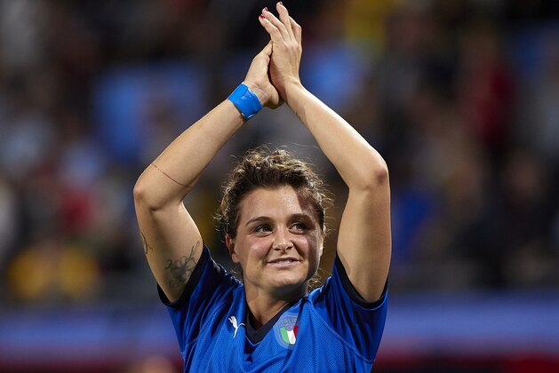VALENCIENNES, FRANCE - JUNE 18: Cristina Girelli of Italy celebrates the qualification of their team at the end of the 2019 FIFA Women's World Cup France group C match between Italy and Brazil at Stade du Hainaut on June 18, 2019 in Valenciennes, France. (Photo by Quality Sport Images/Getty Images)