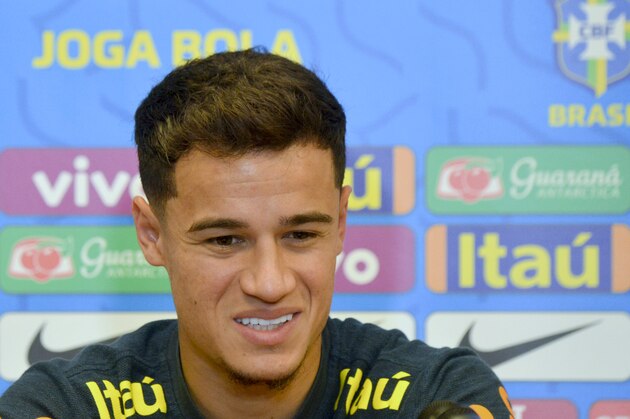 Brazil's player Philippe Coutinho speaks during a press conference at the end of a trainning session in Porto Alegre, Rio Grande do Sul, Brazil, on June 24, 2019, during the Copa America football tournament. (Photo by RAUL ARBOLEDA / AFP)        (Photo credit should read RAUL ARBOLEDA/AFP/Getty Images)